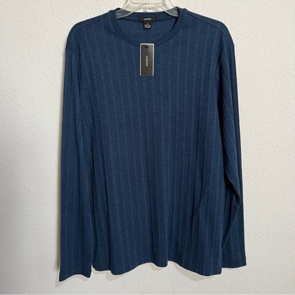 Alfani Men's Blue Crew Neck Long Sleeve Sweater Cotton Soft New Medium